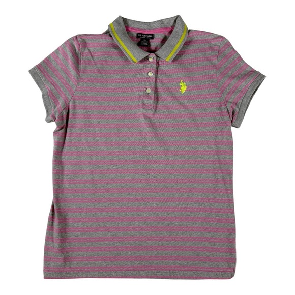 U.S. Polo Assn. Kids XL Striped Polo Shirt Gray Pink Short Sleeve - Picture 10 of 10